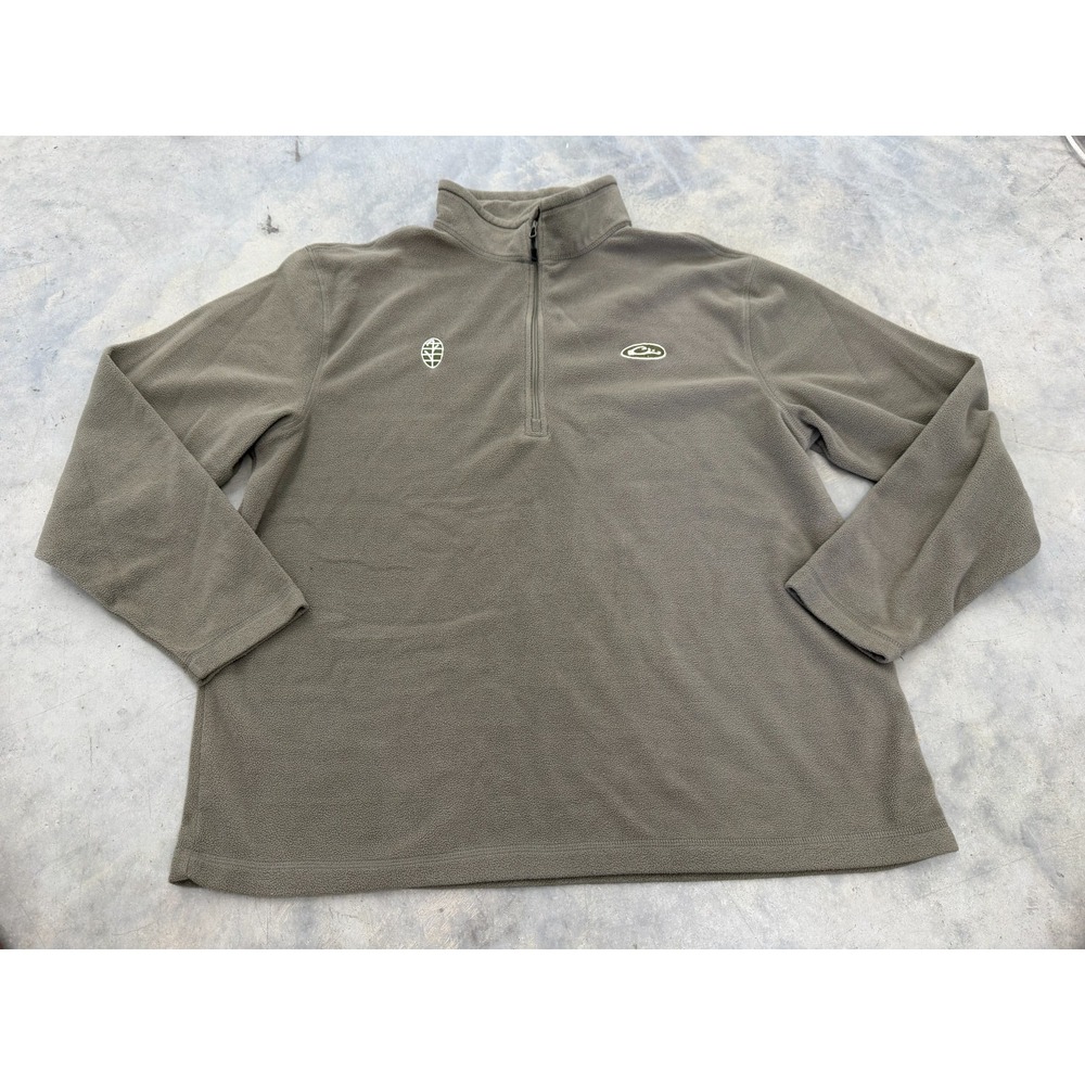 Drake Sweatshirt Mens XL Olive Green Fleece 1/4 Zip Embroidered Logo Outerwear